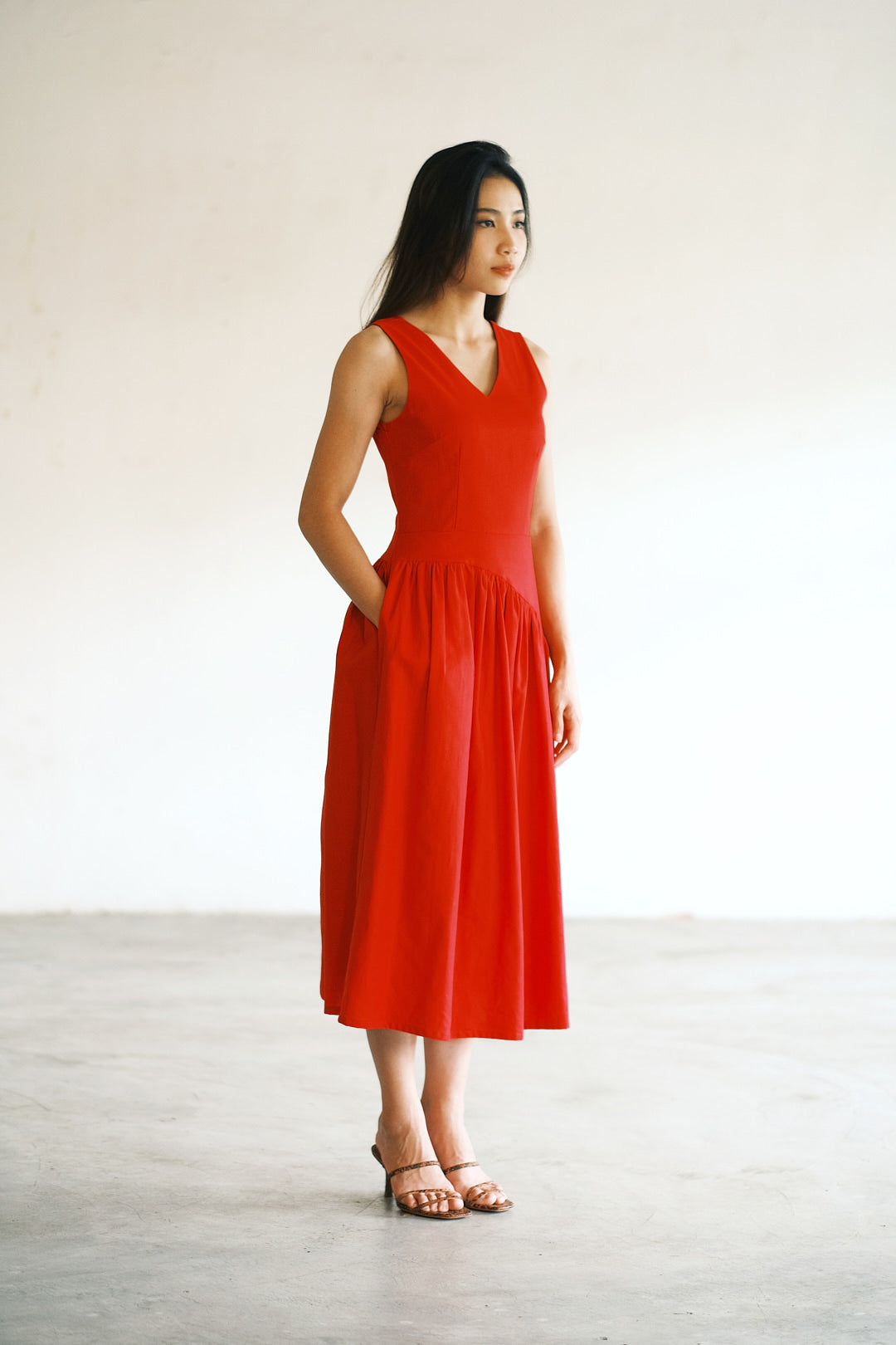 ASYMMETRICAL GATHERED DRESS in red lisatelier.co ASYMMETRICAL GATHERED DRESS in red lisatelier.co