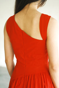 ASYMMETRICAL GATHERED DRESS in red