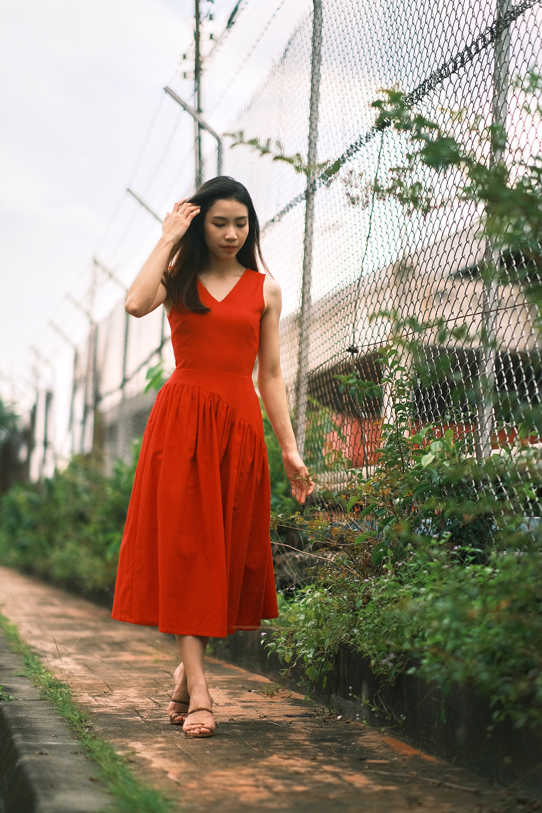 ASYMMETRICAL GATHERED DRESS in red lisatelier.co ASYMMETRICAL GATHERED DRESS in red lisatelier.co