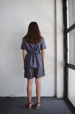 Load image into Gallery viewer, COLLAR WRAP TOP in eggplant
