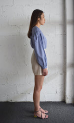 Load image into Gallery viewer, V-NECK PUFF SLEEVE TOP in hydrangea purple
