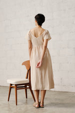 Load image into Gallery viewer, GATHERED MIDI DRESS in textured cream
