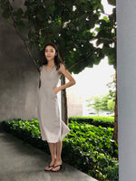 Load image into Gallery viewer, ASYMMETRICAL SHOULDER TEA DRESS in light grey
