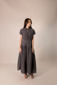 SCALLOP FRILL SKIRT in textured grey