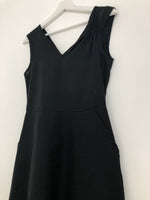 Load image into Gallery viewer, ASYMMETRICAL SHOULDER TEA DRESS in black
