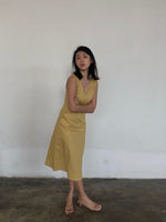 Load image into Gallery viewer, ASYMMETRICAL SHOULDER TEA DRESS in yellow
