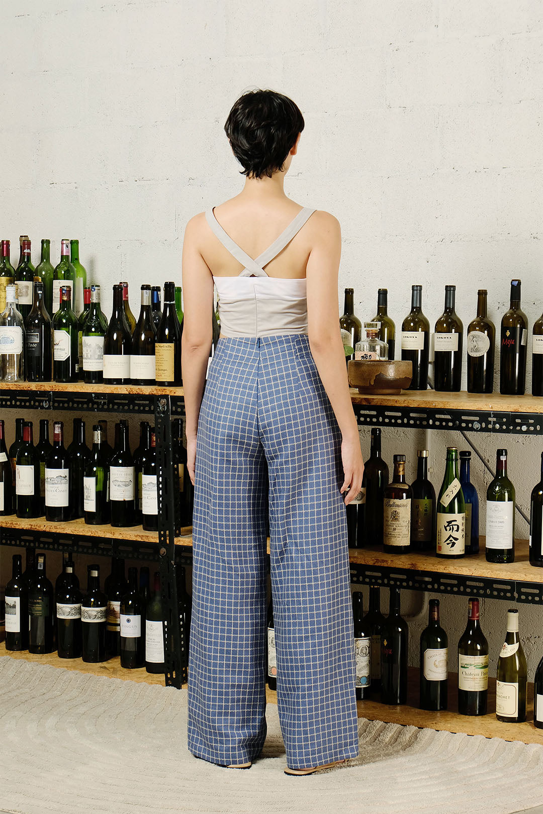 WIDE LEG PANTS in blue check