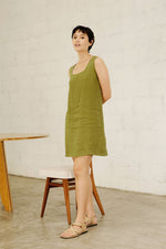 Load image into Gallery viewer, U NECK SHIFT DRESS in textured olive
