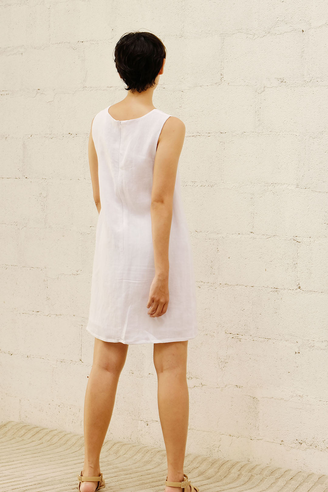 U NECK SHIFT DRESS in textured white