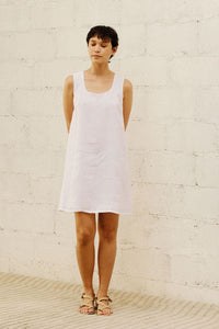 U NECK SHIFT DRESS in textured white